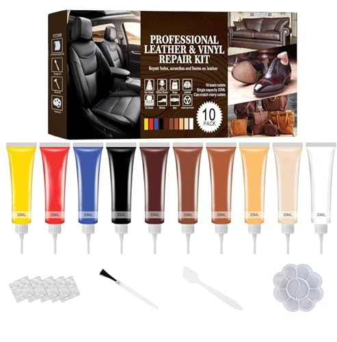 Gkever Leder Reparatur Set, Lederreparatur Creme, Fiussigleder Reparatur Set für Sofa, Autositz, Möbel, Jacke, Bootssitz, Material wiederherstellen(10 Farben)