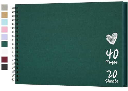 Hiwhy Fotoalbum Scrapbook 28x20,5 cm 20 Blätter DIY Scrapbook Hartes Kraftpapier Baby Erinnerungsbuch Familie Geburtstag Hochzeitstag Scrapbook, Grün