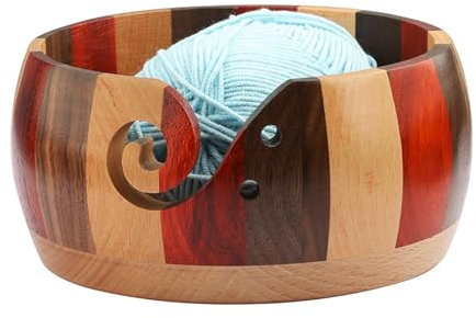 AMZTEMU Bol à fil en bois, Bol à laine tout-en-un, Bol à crochet pour le tricot et le crochet sans couvercle -trois couleurs (15 * 8cm)