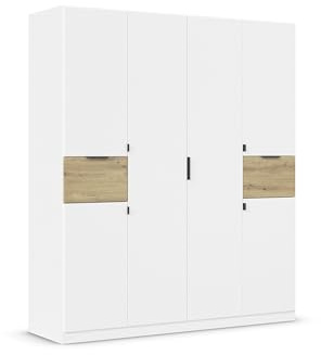 Rauch Möbel Ticao, Drehtürenschrank, Kleiderschrank, Kleiderschränke, Garderobe, Schrank mit Stauraum, 6-türig, 2 Schubladen, Farbe Weiß-Eiche Artisan, Holz, 181x210x54cm