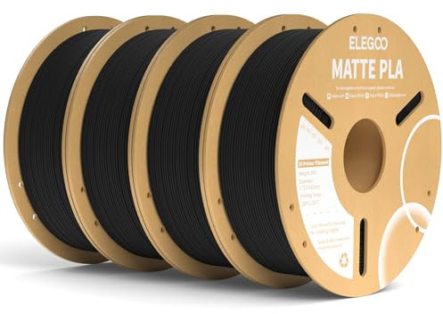 ELEGOO Matte PLA Filament Matte Schwarz 4KG, 1.75mm 3D Drucker Filament Maßgenauigkeit +/- 0.02mm, 4 Stück 1kg Kartonspule (2.2lbs) für die meisten FDM 3D Drucker