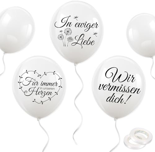 DPKOW 38pcs Weiß Trauer Beerdigung Luftballons Deko Biologisch, Trauerfeier Latexballons Gedenken Begräbnis Luftballons Wir vermissen dich Luftballons Für immer in unseren Herzen In ewiger Liebe