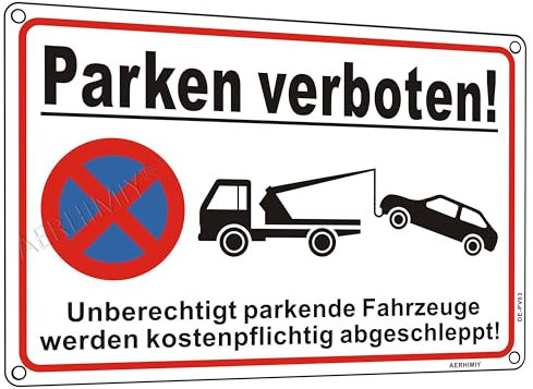 L Parken Verboten Schild Aluminium Reflektierend 20×30 cm Parkverbotsschilder Metall Parken Verboten Schilder Kostenpflichtig Abschleppen, UV-beständig, Wasserfest, Rostfrei, mit Bohrlöcher, Weiß