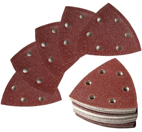 Alppihym 100 Stück Dreieck Schleifpapier Set 93mm - 5 Körnungen (60/80/120/180/240) je 20 Stück - Klett Schleifpapier für Deltaschleifer - Für Holz, Metall, Gips, Glasfaser (93 * 93MM)