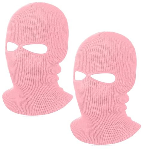 ARROMI 2 PCS Pink Balaclava, Balaclavas for Women, Ski Mask, Warm Full Face Ski Mask Thermal Ski Mask 2 Hole Knit Face Mask for Outdoor Sports- Unisex Men Women