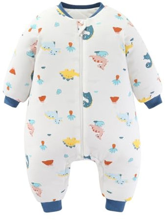 WYTbaby Schlafsack mit Füßen 3.5 Tog,Warm Baby Winterschlafsack 100% Baumwolle,Langarm Schlafsack Baby für Jungen Und Mädchen,70cm
