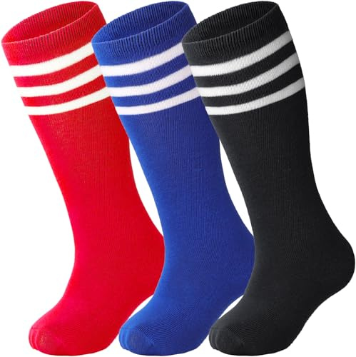 DRESHOW Niños Calcetines de Fútbol del niño a Rayas Hasta la Rodilla Calcetines de Algodón Uniforme Deportivo Largo Tubo de Calcetines para Niños Niñas