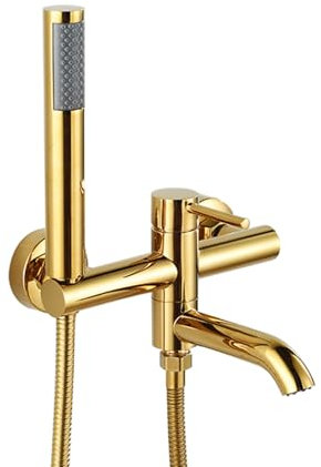 Badewanne Armatur Badewannenarmatur Gold mit Handbrause Einhebelmischer Dusche Messing mit 90° drehbarem Auslauf