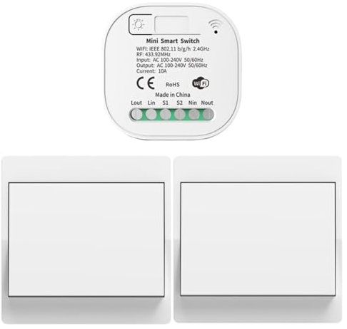 Cerhot 230V Tuya WiFi Smart Switch, set di interruttori della luce wireless, interruttore wireless, interruttore di controllo remoto, interruttore wireless per l'illuminazione domestica (EU 1Gang 2V1)