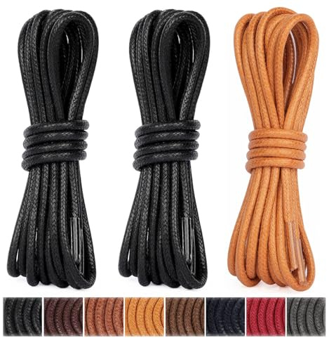 Handshop 3 Paires Lacets Ronds Cirés pour Chaussures de ville，ø2.5mm pour les Brogues, Derbies, Oxford, Affaires, aux Lacets de Bottes de Désert et de Bottines pour Hommes et Femmes
