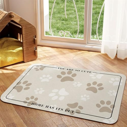 Hearda Tapis de Nourriture pour Chien, Tapis sous Les Gamelles de Nourriture pour Chien Absorbant Tapis Nourriture Animaux Tapis Antidérapant Nourriture Chien (30x40cm,Beige J)