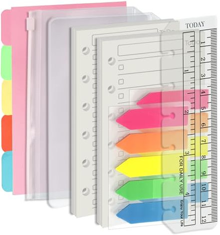 Harphia A7 6-Loch-Heftfüllsatz Wertpaket, 90 Blatt Papier mit Aufklebern und Trennern, Planer-Einsätze mit Heft-Taschen für A7 nachfüllbares Notizbuch - To-Do-Liste