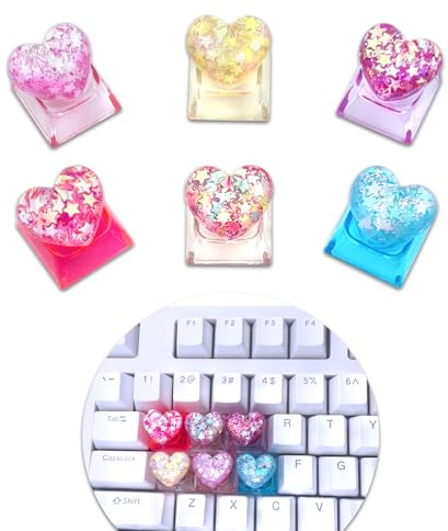 NZDWY 6PCS Bling Heart Custom Keycaps - Cute Artisan Keycap Replacement Key for Cherry MX Mechanical Keyboards，OEM Decoration Profile for Computer Gaming Keyboards，Artisan ESC OEM Key Cap