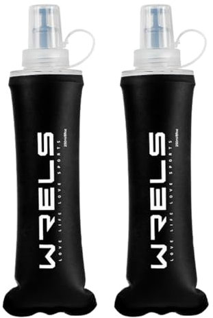 WRELS 2x 250ml Soft Flask Running Water Bottles,TPU BPA Free Collapsible Lightweight Soft Water Bottle for Running Vest,Portable Running Essentials for Outdoors