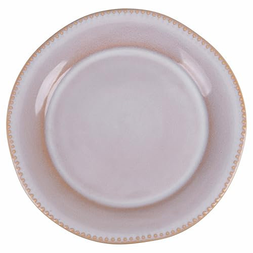 Lot de 6 assiettes plates en grès, beige bordure décorée, The Market