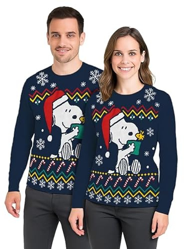 United Labels The Peanuts Snoopy Winterpullover Unisex, Blau, Winter Strickpullover, Ugly Sweater für Damen und Herren