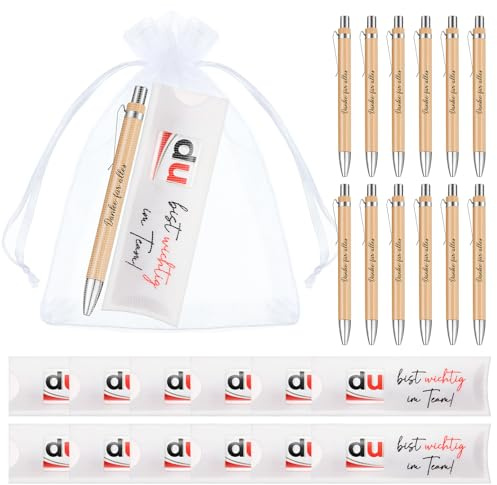 Clabby 12 Sets du Bist Wichtig im Team Geschenke, ohne Schokolade | Schokoriegel Hülle aus Filz, kompatibel mit Duplo Schokolade, Kugelschreiber mit Mullbeutel, Mitarbeiter Geschenk