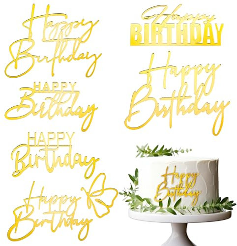 Lusofie 6 Stück Goldene Happy Birthday Tortendeko Spiegel Acryl Geburtstag Cake Topper Tortenaufsätze Gold Kuchenaufsätze An Der Seitliche Kuchen Für Torten Geburtstags Party Dekorationen