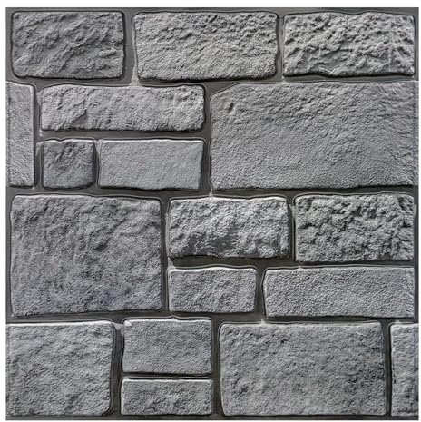 COMSTICKC 3D Wandpaneele Selbstklebend Steinoptik,10 Stück Wandverkleidung Selbstklebend Steinoptik PVC 3D Wandpaneele, 30x 30cm, 3D Wall Panel für Wohnzimmer, Schlafzimmer (Dunkelgrau - 1)
