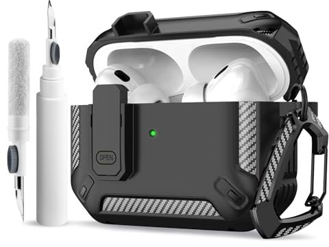 Wanme Custodia per AirPods Pro 2nd /1st Generation con Clip di Bloccaggio Sicuro, Cover Pop-up Automatica con Penna Pulita, Protettiva Militare Copertura Rigida Antiurto per AirPods Pro 2