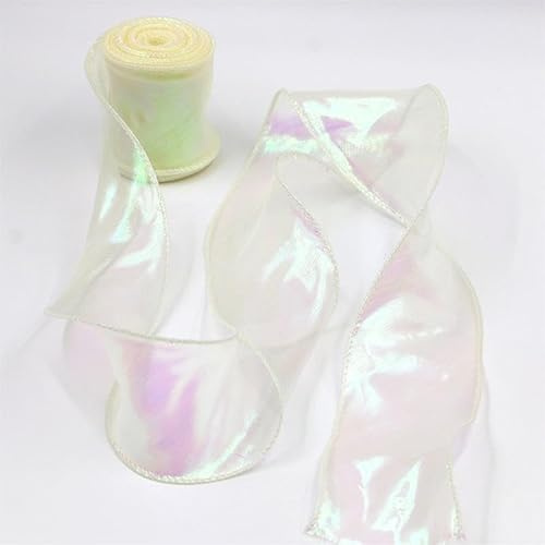 YKAFADE 3 Rollen 9m Organzaband, 60mm Breit Transparentes Organza Bänder Geschenkband Schleifenband Dekoband für Geschenkverpackungen, Weihnachtsbaum Hochzeit, Haare, DIY, Blumensträuße -Beige