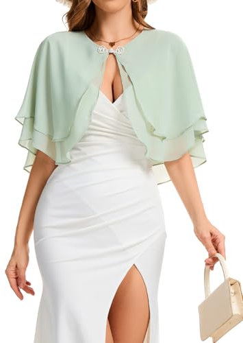 Bbonlinedress Chiffon Capes Damen Bolero festlich Sommer Schultertuch Weiche Capelets elegant Hochzeits Umhänge Tücher für Kleider Light Green