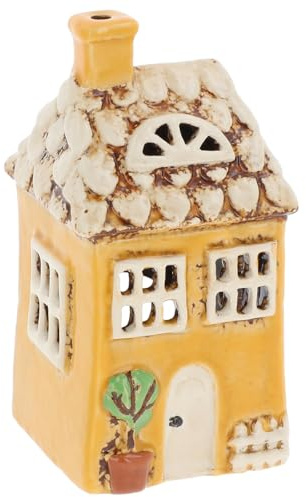 Shudehill Giftware Village Pottery Garden House Tealight Collection - Pebble, Thatch, Slate and more Designs! (Small Yellow House)