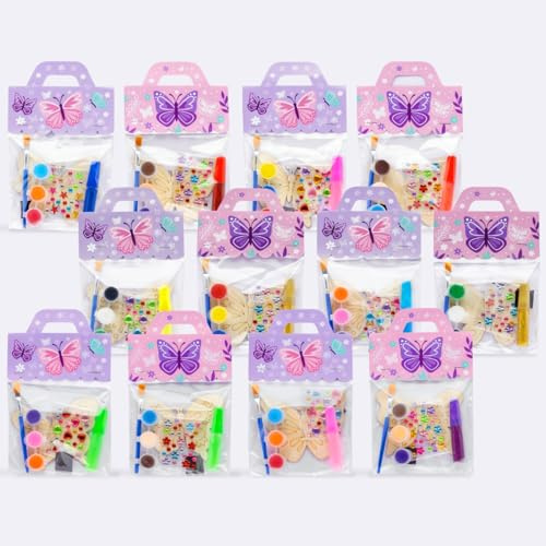 12er Schmetterlings-Partygeschenke für Kinder – Vorverpackte DIY Schmetterlings-Malsets – Gastgeschenke zum Geburtstag, Partyzubehör, Dekorationen, Geschenke & Preise für Mädchen von 4-8 Jahren