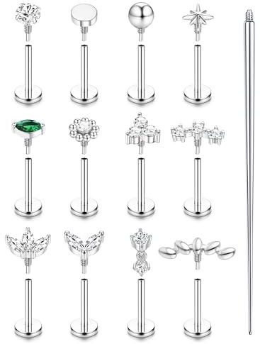 Krfy 16G/18G Helix Tragus Piercing Innengewinde Piercing Ohr 6/8MM | Gold Silber flat Piercing Helix, Chirurgenstahl Nasenpiercing Stecker, Labret Medusa Tragus Conch Piercing Ohr