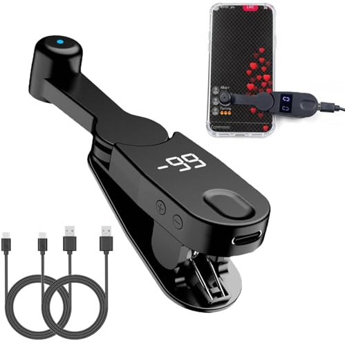 MTHKLO Auto Clicker Mini Smart Tapper for iPhone iPad Android, 108-Speed Adjustable Silent Screen Clicker with LED Display for Gaming Live Streams, Tasks, iOS Apps-Black,2 cords