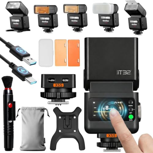 Godox iT32 TTL Mini Kamera Blitz mit X5-S Auslöser für Sony, HSS 1/8000s | 2.4G Blitzgerät, Kompatibel mit Sony ZV-E10 a7IV a9III a6400 a6700 a7III a7CII a6000 a7C a6100 a7SIII ZV-E10 II a6500 RX10