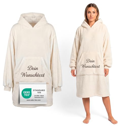 my STITCHERY Hoodie Decke, Oeko-TEX® Standard 100 - Personalisierter Sherpa Deckenpullover mit Ärmeln, Kapuze & Kängurutasche - Warmer Blanket Hoodie als ausgefallene Geschenkidee