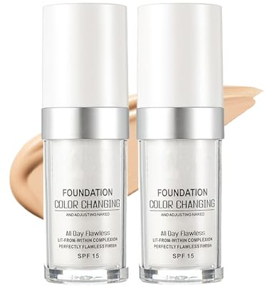2PCS Meroda Farbwechselnde Foundation Make-up,Foundation Color Changing, Farbe anpassend für alle Hauttöne, Koreanisches Make-up mit SPF, Feuchtigkeitsspendend, Weiße Foundation für empfindliche Haut