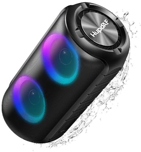 Hupoaf 20W Portable Bluetooth Speaker with Dual Drivers & Stereo Bass | IPX7 Waterproof for Pool & Beach | 12H Playtime | Dynamic RGB Lights | Hands-Free Calling | Bluetooth 5.4