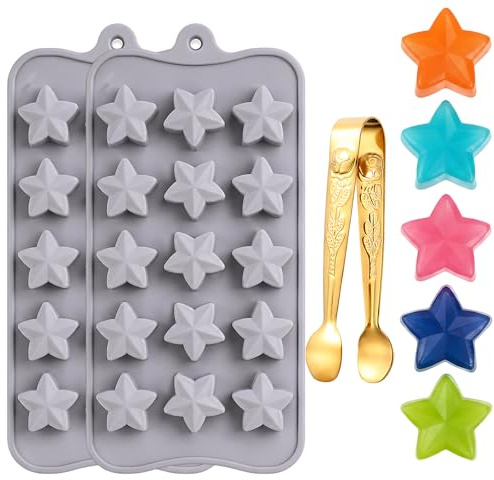 3 Pcs Star Ice Cube Tray Set with Golden Tongs, 2 Star Ice Cube Moulds for Creative Shapes, Ice Tongs for Serving, Easy Demould Kitchen Accessory for Home
