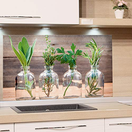GRAZDesign Küchenrückwand Glas Kräuter im Glas Spritzschutz Herd | Druck hinter Glas | Bild Motiv Gewürze Rückwand Küche, Glasplatte mit Motiv, 60x40cm
