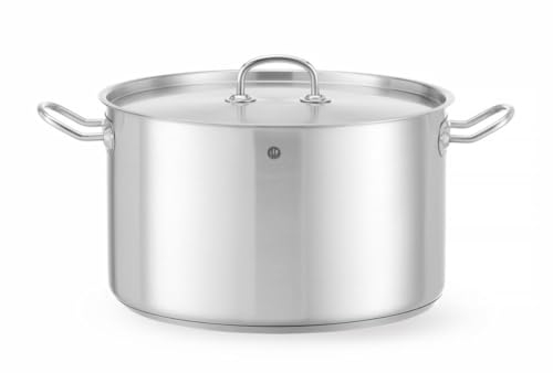HENDI Marmite, médiane, couvercle avec trous de vapeur, pot de cuisson, casserole, braisière, faitout, convient à toutes les sources de chaleur, lavable au lave-vaisselle 15L, ø320x(H)190mm, inox