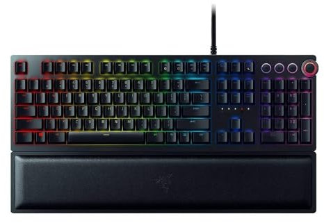 RAZER HUNTSMAN ELITE: Opto-Mechanical Switch - Multi-Functional Digital Dial & Media Keys - Leatherette Wrist Rest - 4-Side Underglow - Gaming Keyboard (Renewed)