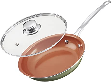 Frying Pan with Glass Lid – 24cm Titanium Ceramic Coated Non Stick Fry Pan - Oven & Dishwasher Safe, Scratch Resistant Non-Stick Technology. Suitable for use on The hob and in The Oven