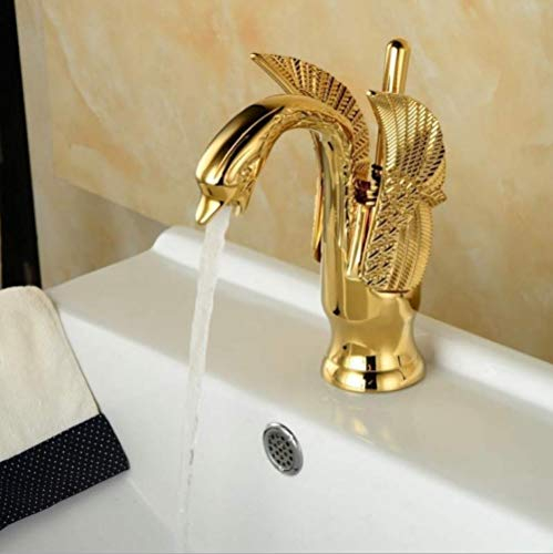 Luxus Kupfer heißes und kaltes Wasser Wasserhahn Schwan Wasserhahn Gold fertig Becken Wasserhahn