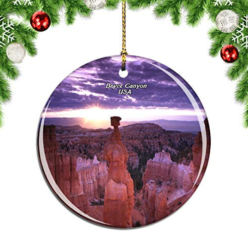 Weekino America USA Thor's Hammer Bryce Canyon Christmas Xmas Tree Ornament Decoration Hanging Pendant Decor City Travel Souvenir Collection Double Sided Porcelain 2.85 Inch