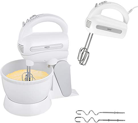 ADLER Camry Mixer mit Schüssel, 600W Maximalleistung, 5 Geschwindigkeiten, Turbo-Funktion, 3L Kunststoffschüssel, Rührbesen & Knethaken aus Edelstahl