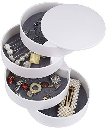 ISIYINER Boîte à Bijoux Femme Ronde Coffret à Bijoux 4 Niveaux 360 Degrés Organisateur Bijoux pour Bagues Boucles D'oreilles Colliers Montre