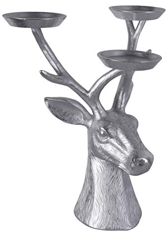 XL Kerzenleuchter Hirschkopf Silber Leuchter Kerzenständer Hirsch Tischleuchter 46cm cw246 Palazzo Exklusiv
