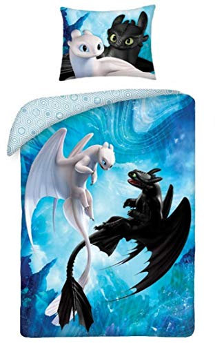 Halantex Bettwäsche Dragons – Bettbezug 140 x 200 cm + Kissenbezug 100% Baumwolle