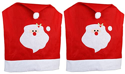 Novaliv Weihnachten Stuhlhussen 2er Set I Rot I Weihnachtsmann I Stuhlbezug Weihnachtsdeko Weihnachtsmütze Stuhldeko Husse Stuhl Stuhlüberzug Nikolausmütze