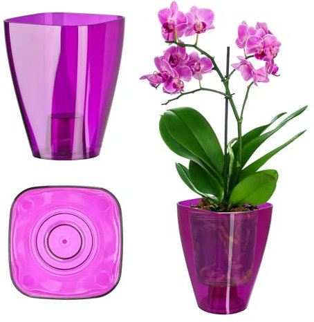 KADAX Blumentopf, schlanker Orchideentopf, Schlichter Pflanzkübel, Blumenkübel für Orchidee, Knabenkraut, Gänseblümchen, Übertopf für Küche und Wohnzimmer (⌀ 9cm, eckig, Pflaume)