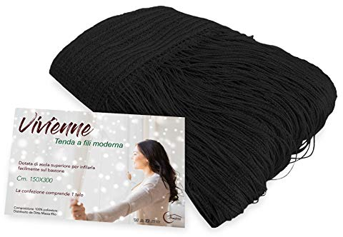 Tex family Vivienne Fadenvorhang für Tür, 150 x 300 cm, einfarbig, Schwarz