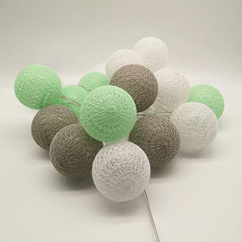 6cm LED Guirlande Lumineuse Boule Coton, DOTBUY Decoration Noël, Guirlande Lumineuse à Piles, Enfant, Chambre Mariage Halloween Décorations (Gris vert,3.3M/20LED)