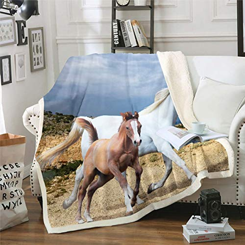 Pferd Kuscheldecke Nettes Fohlen Galoppierendes Pferd Gedruckt Decke 150x200cm für Jungen Mädchen 3D Wildtier Muster Wohndecke Tierwelt Stil Weich